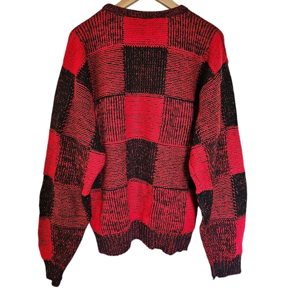 Vintage red black checkered oversized crewneck sweater - Picture 3 of 5